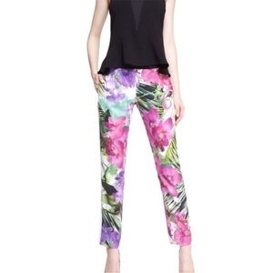 Trina Turk Gilly Pleated Flat Front Hibiscus Purple Pink Pull On Ankle Pants
